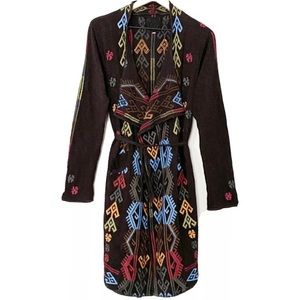 Biya Johnny Was Brown Embroidered Long Cardigan